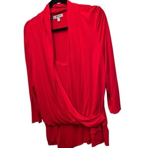 Jennifer Lopez size XL cherry red faux wrap 3 quarter sleeve top